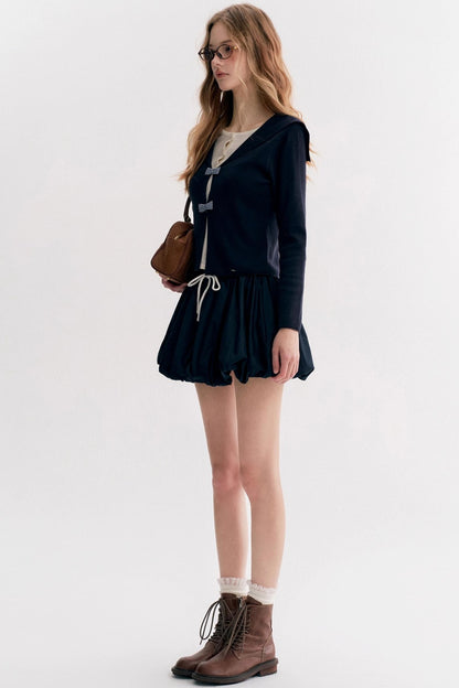 Contrasting Pleated Puffy Skirt