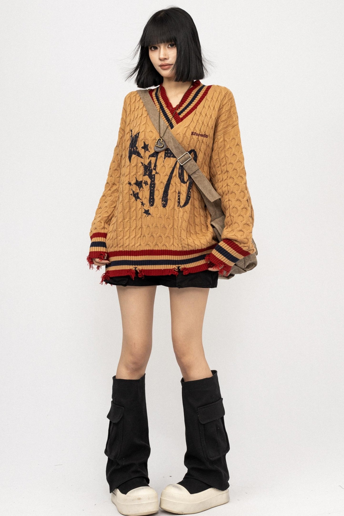 Lazy V-Neck Knitted Top