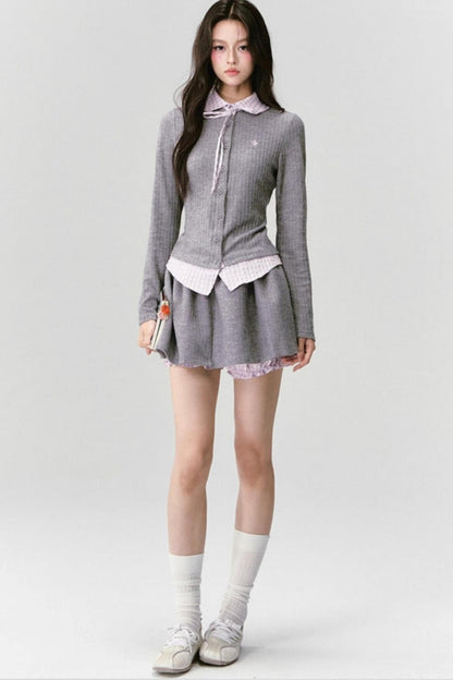 Preppy Blue Stripe Long Sleeves Shirt Set-Up