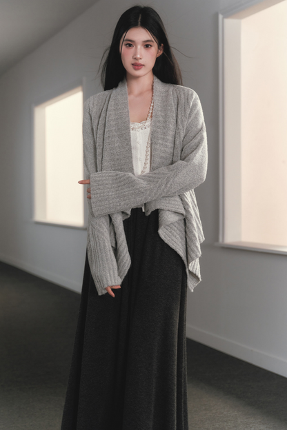 Irregular Lapel Knitted Cardigan