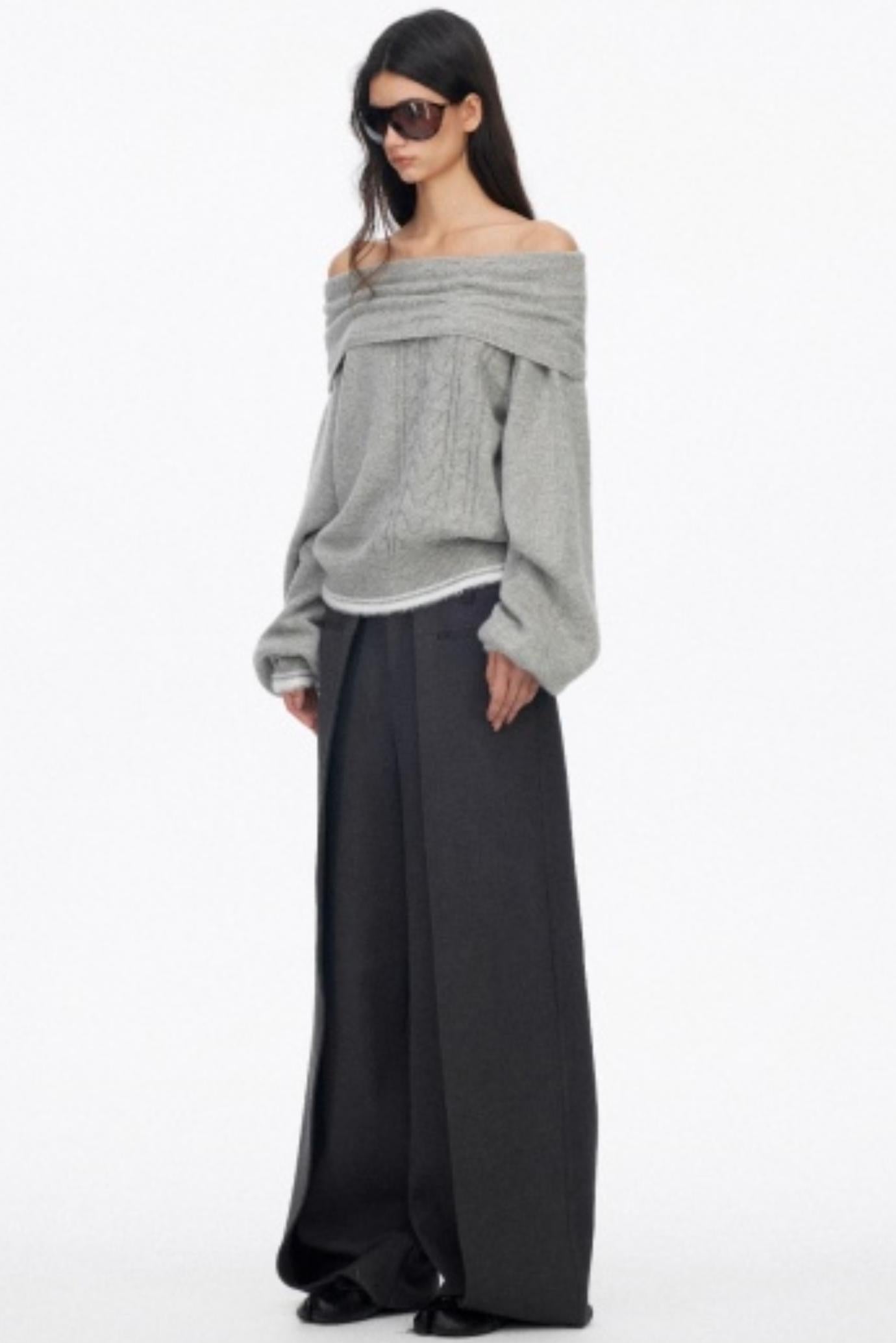 Off-Shoulder Color-Blocked Knit Sweater