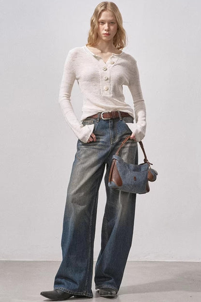 Sequin Henry Collar Knit Sweater