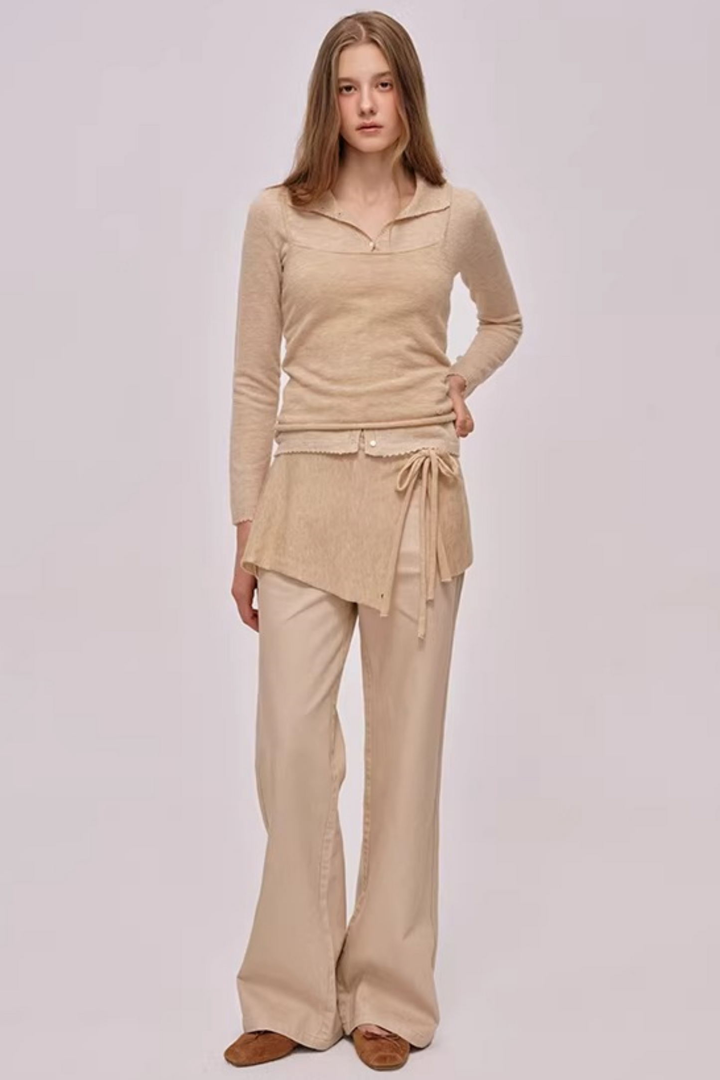 Custom-Dyed Apricot Denim Pants