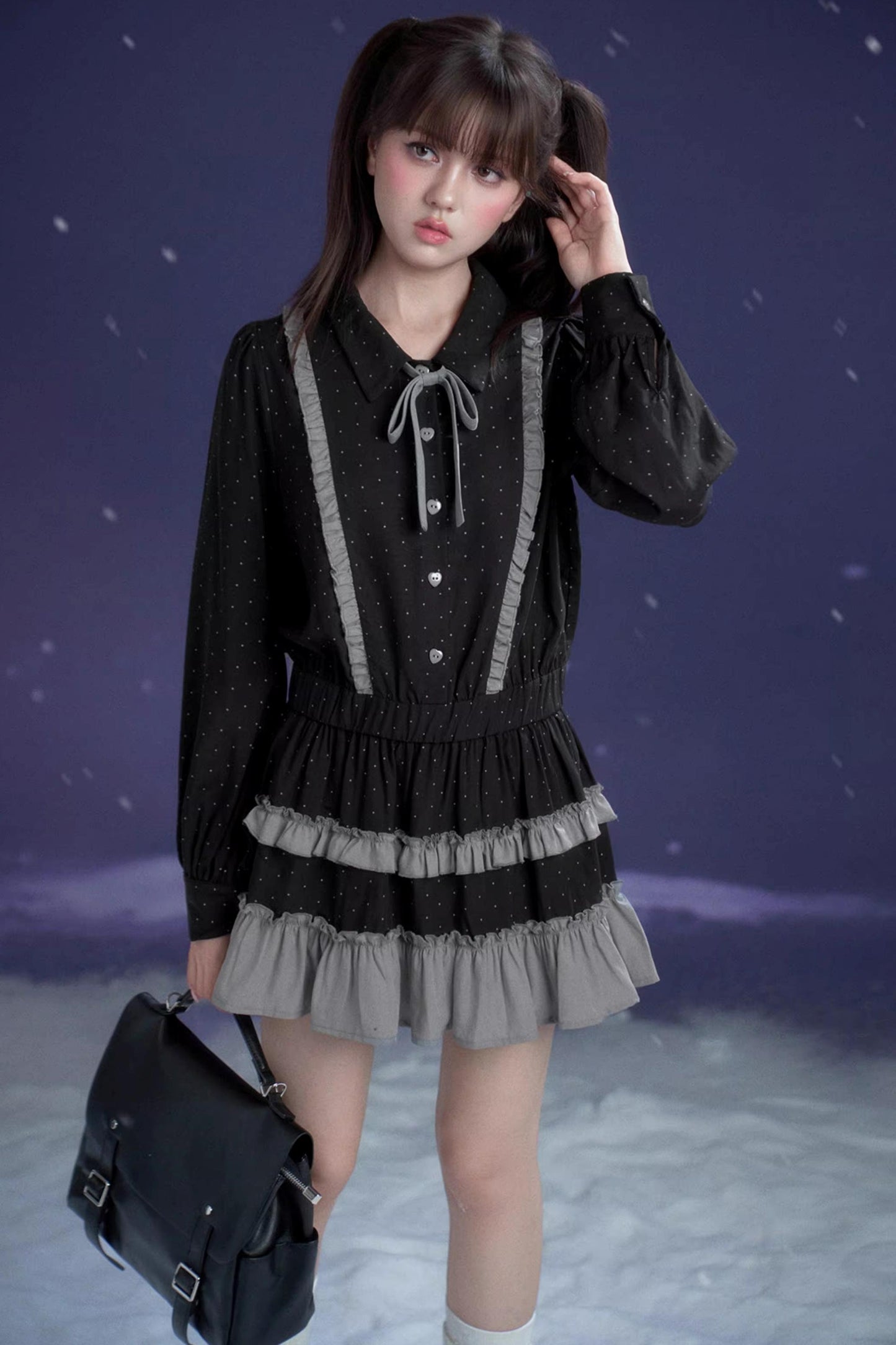 Dark Gray Polka Dot Dress