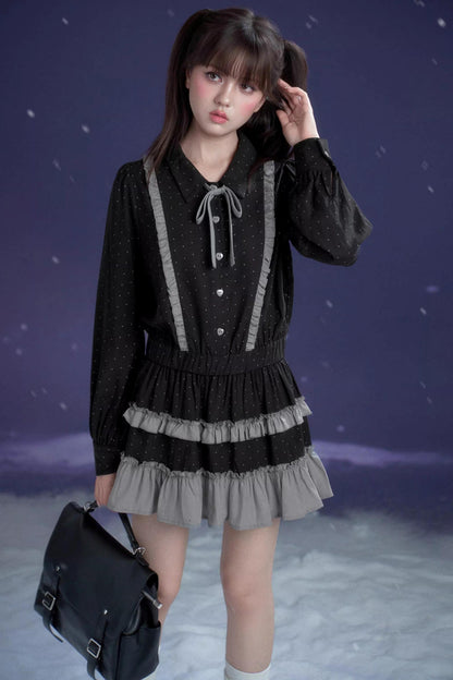 Dark Gray Polka Dot Dress