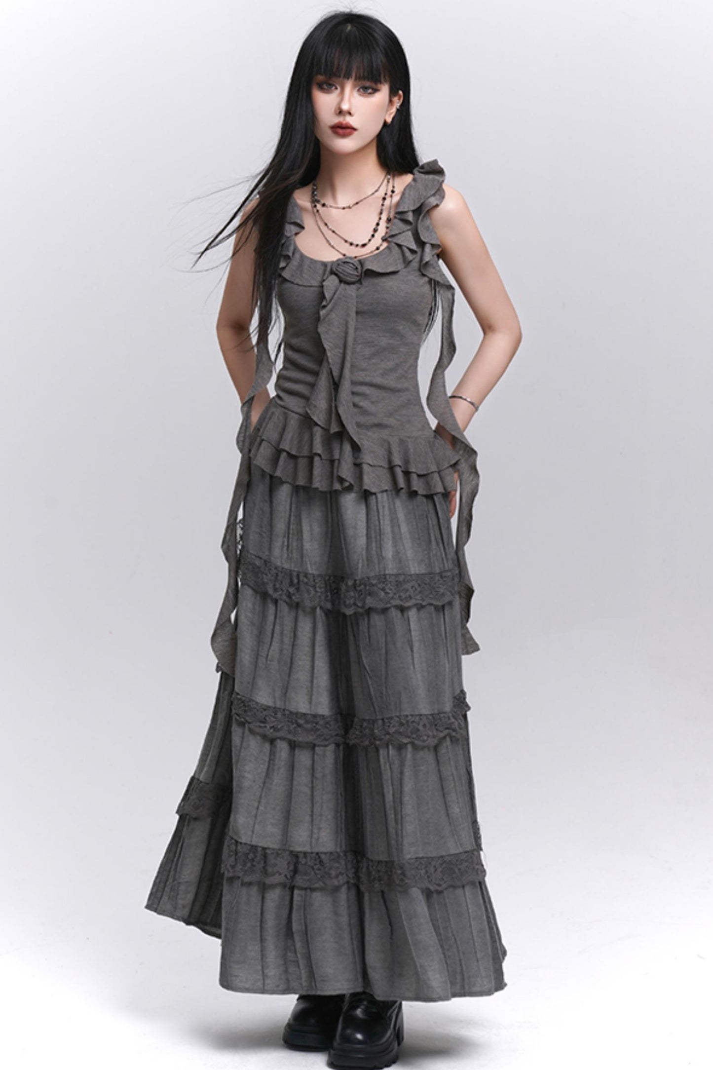 Gray Halter Skirt Top Set-Up