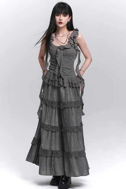 Gray Halter Skirt Top Set-Up