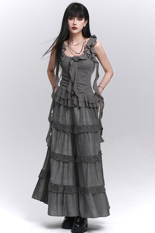 Gray Halter Skirt Top Set-Up