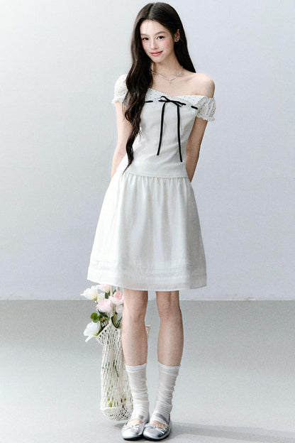 Vintage-Blusen-Set mit asymmetrischem eckigem Ausschnitt