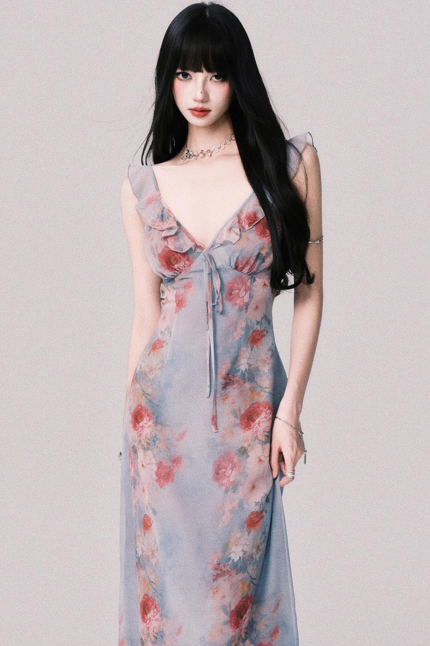 French V-Neck Halter Dress