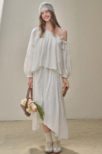 Embroidered Flower Elegant Skirt Set-Up