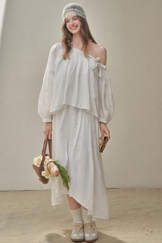 Embroidered Flower Elegant Skirt Set-Up