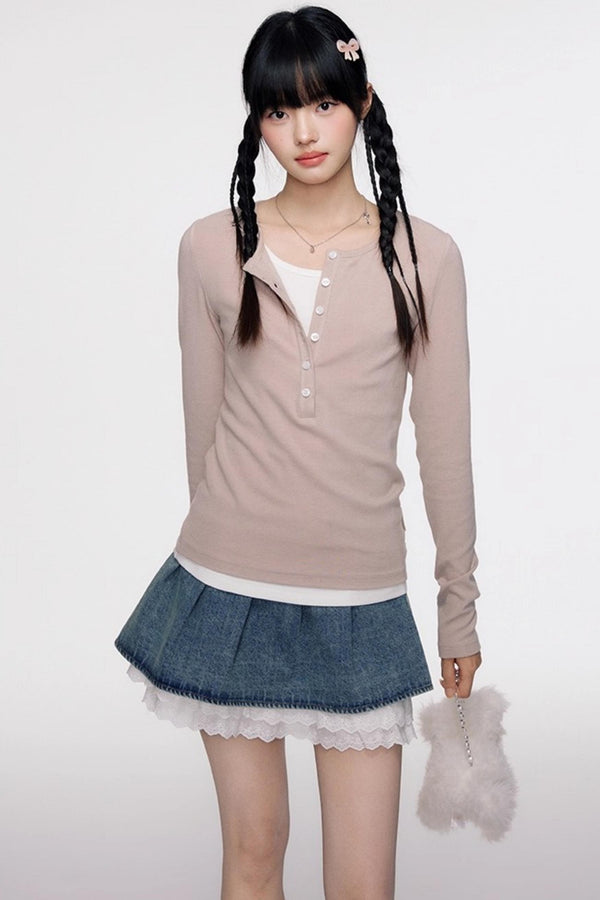 Open Front Long-Sleeved T-shirt & Vest Set-Up