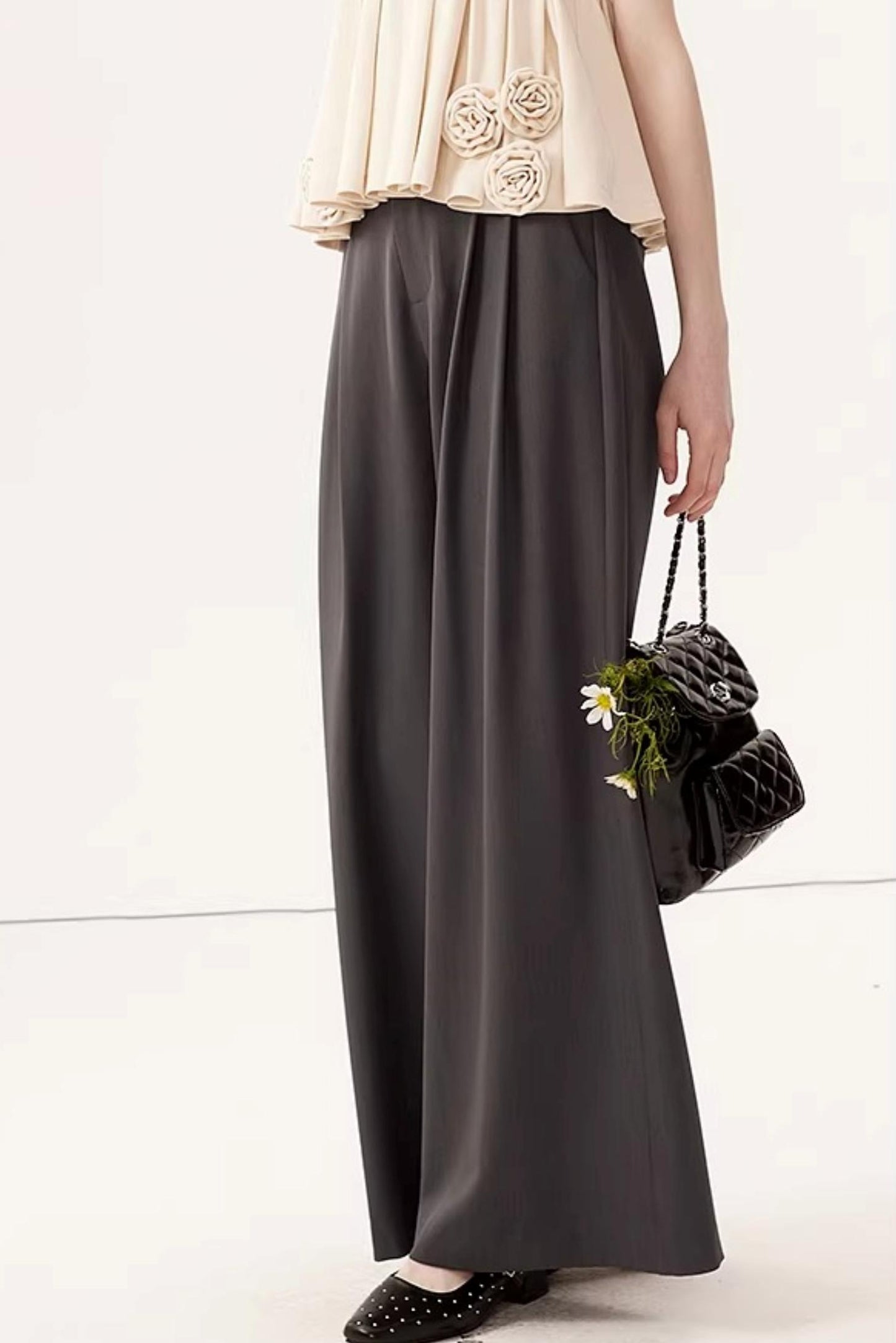 Gray High-Waisted Suit Pants