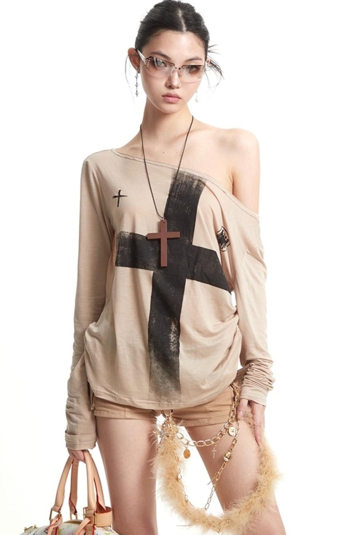 Cross Print Long Sleeve T-Shirt