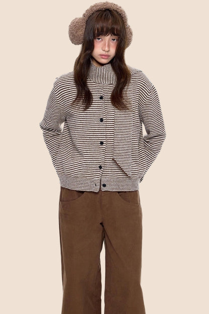 Lazy Striped Knit Cardigan Sweater