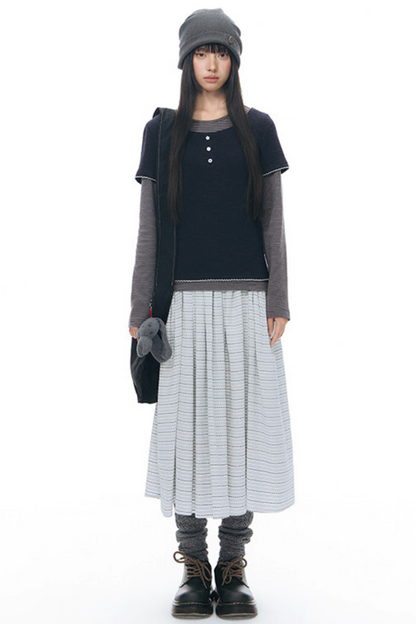 Henley Collar Fake Two-Piece Top