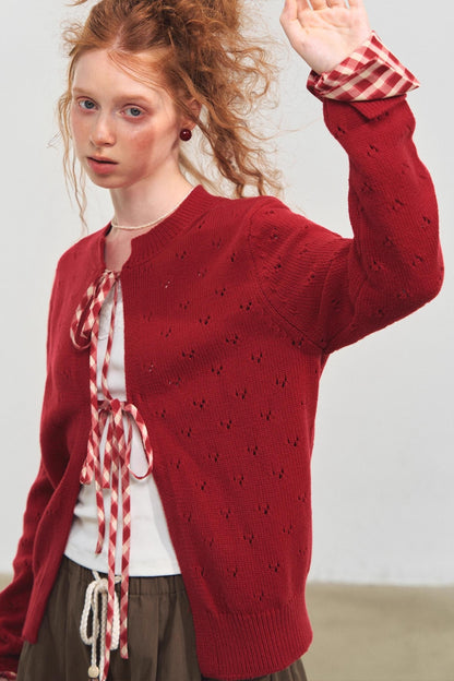 Vintage Check Lace-Up Cardigan