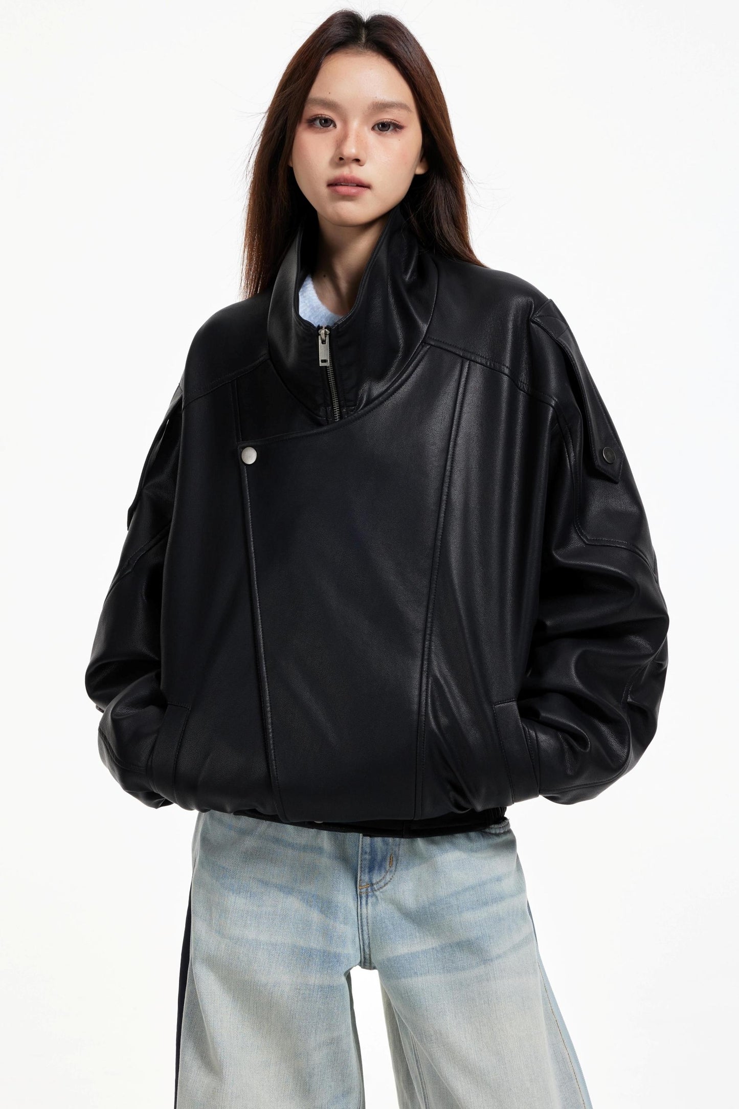 Leather Stand-Up Jacket