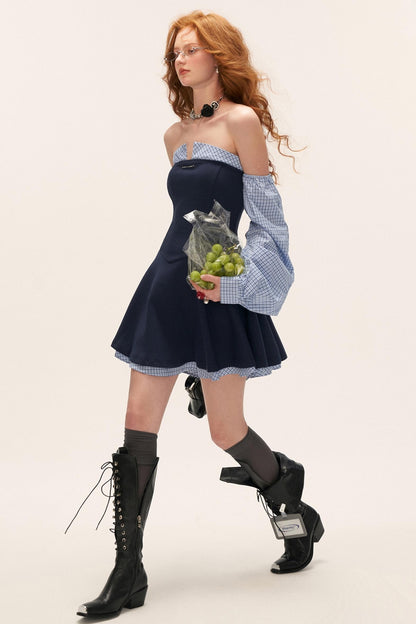 Plaid Lantern Sleeve Dress