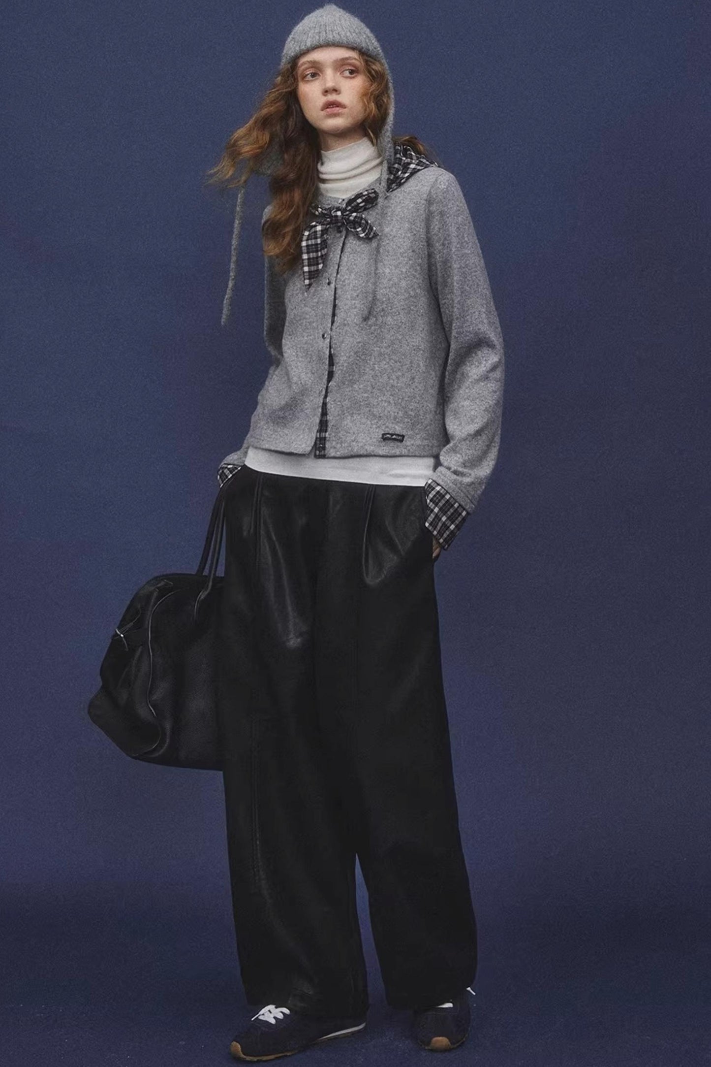 Elastic Waist Black Leather Pants