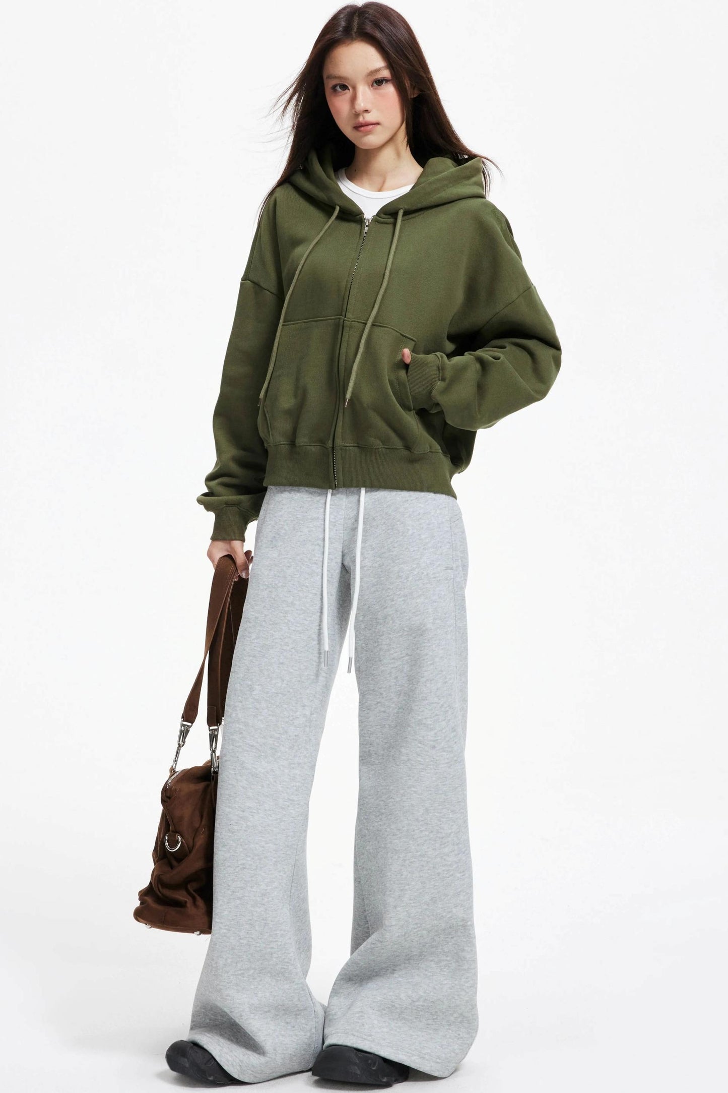 Cropped Hooded Cardigan Zip Jacket