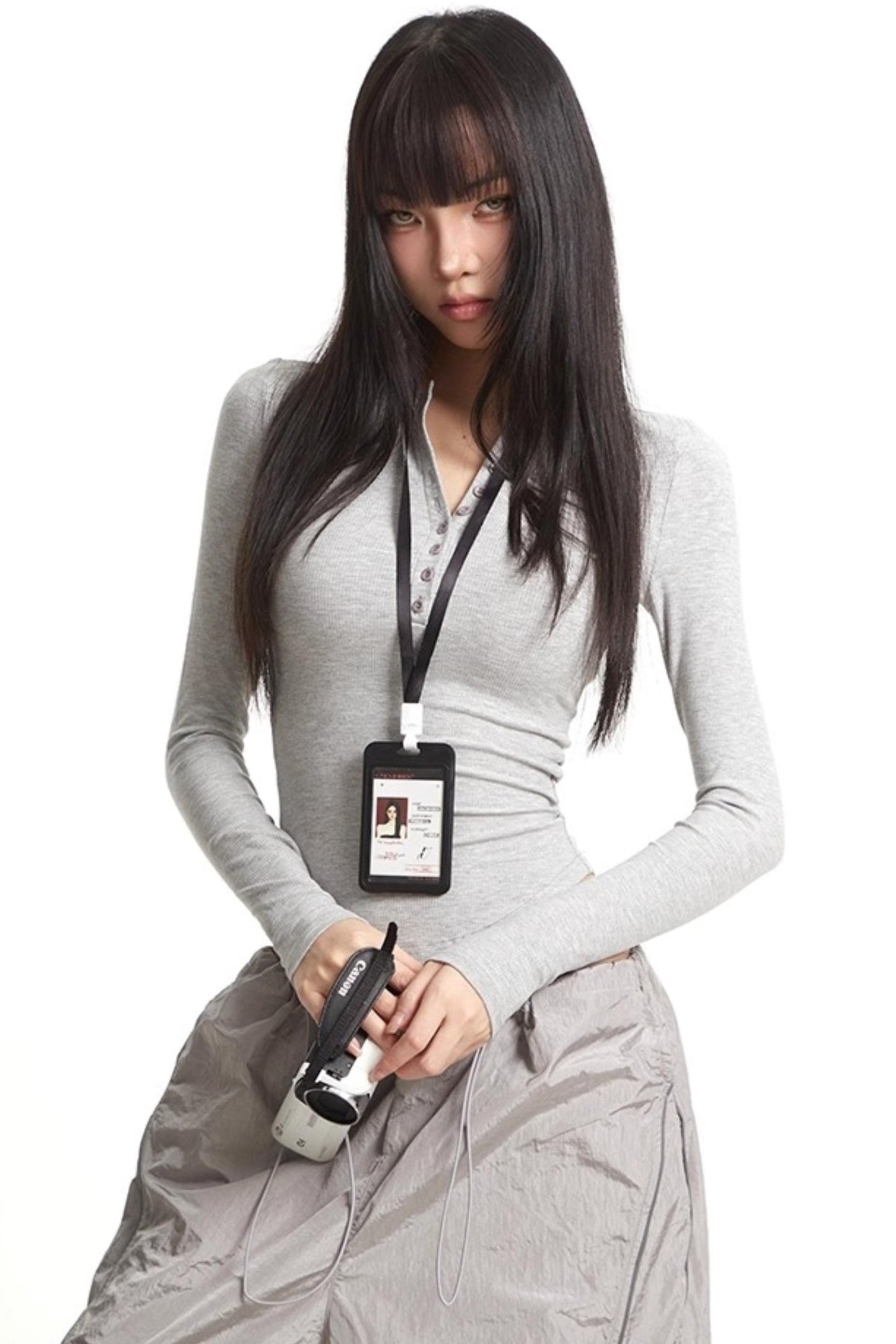 Button Knit Crew Neck T-Shirt