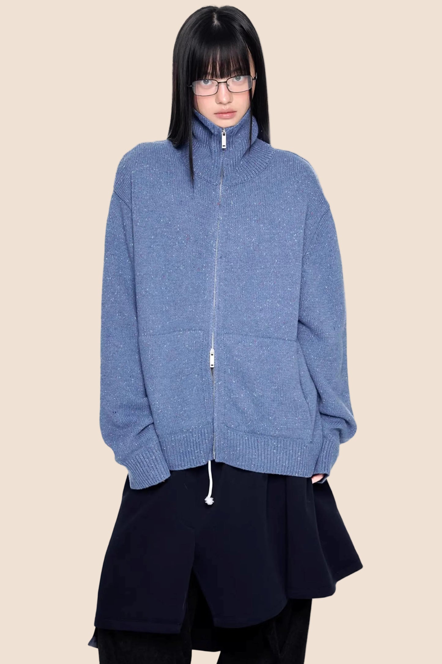 High-Neck Knitted Cardigan