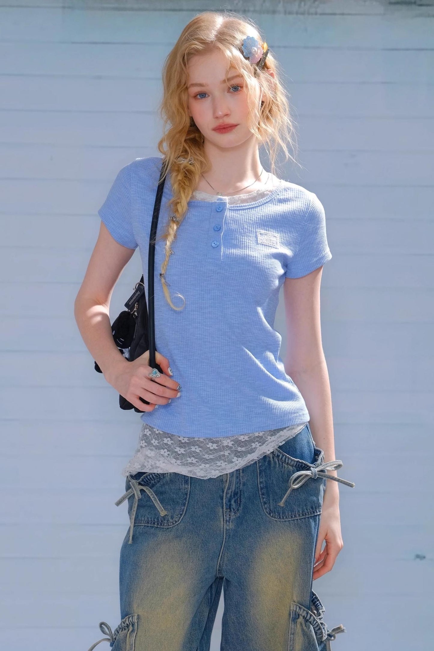 Lace Patchwork Fitted Two-Layer T-Shirt