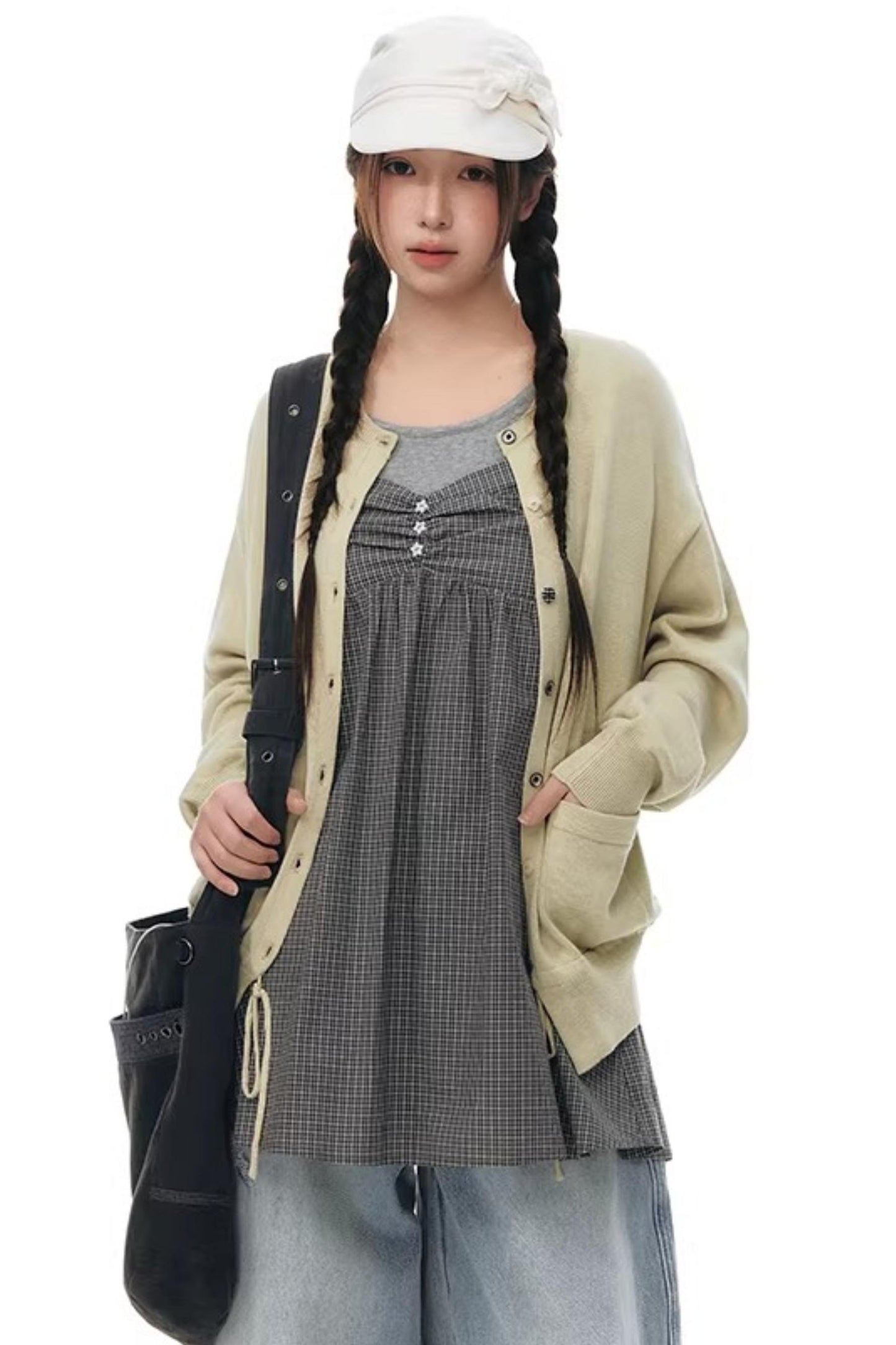 Elastic Knit Button Cardigan