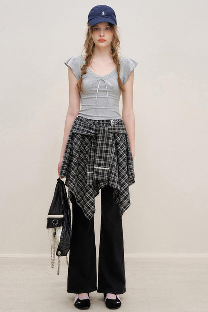 Asymmetrical Checkered Top- Skirt