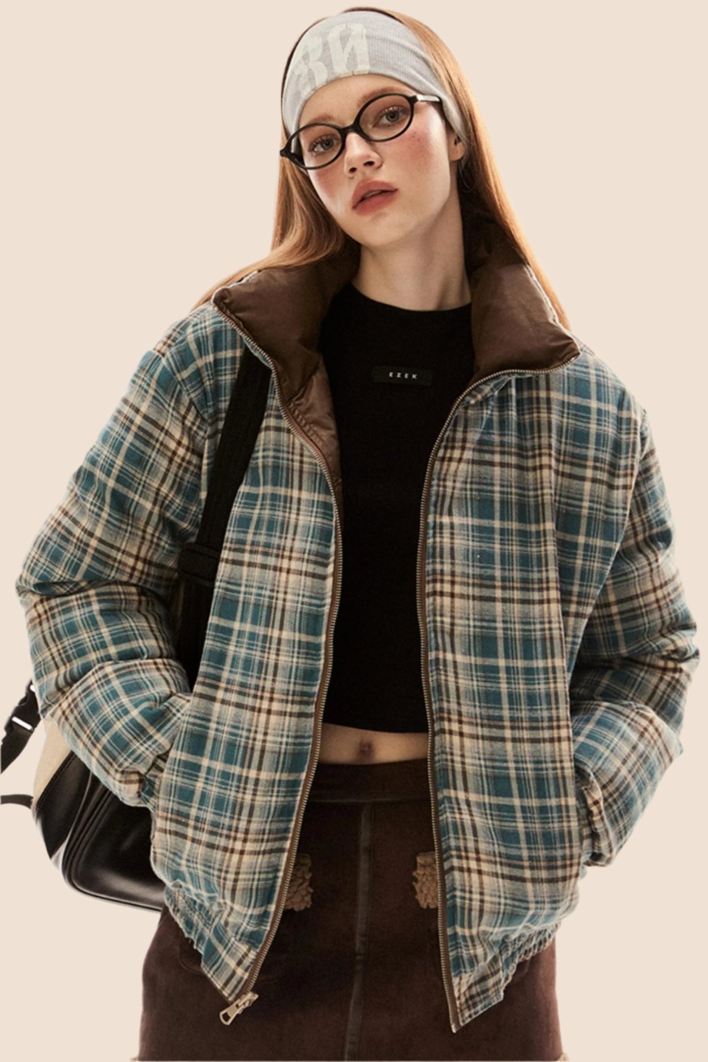 Retro Stand Collar Plaid Jacket