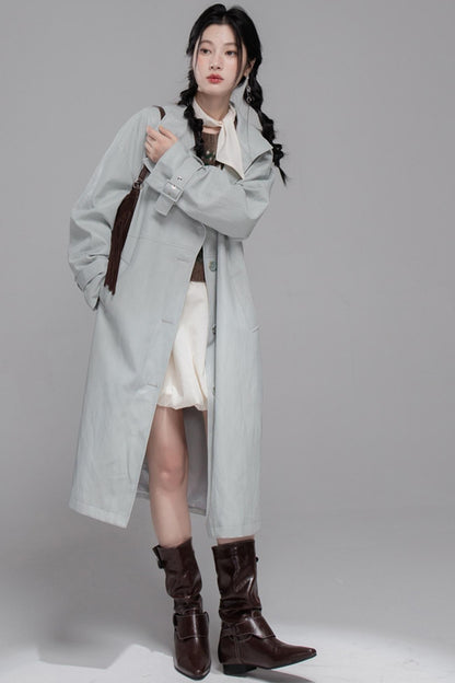 First Gray Leather Trench Coat