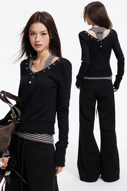 Big V-Neck Knitted Sweater Set-Up