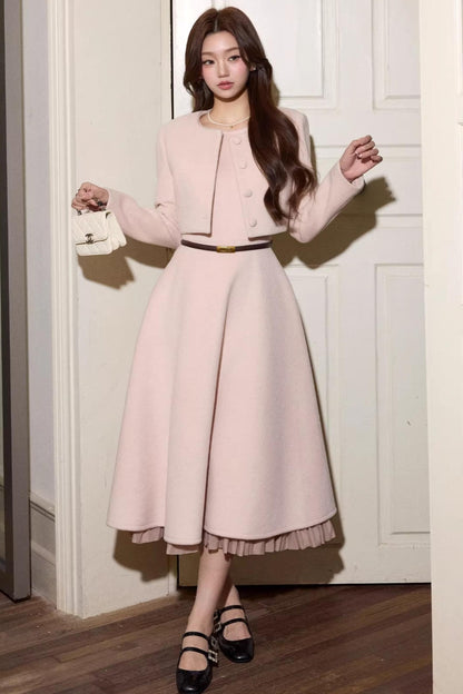 Elegant Wool Dress Short Coat Set-Up
