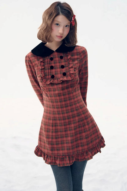 Red Plaid Velvet Doll Dress