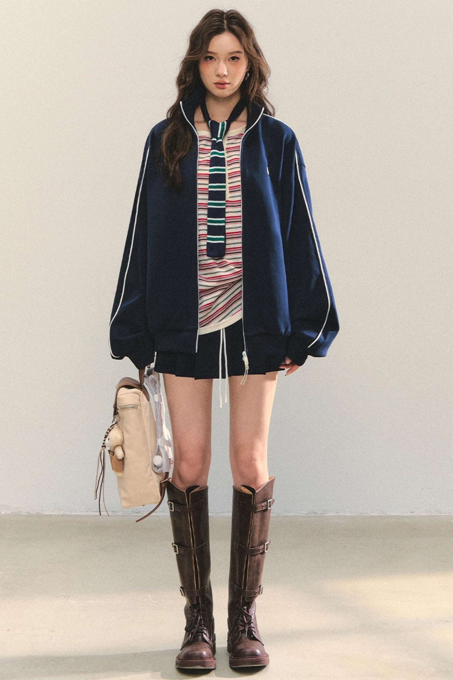 College Style Zipper Two-Piece Set-Up