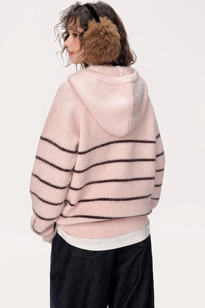 Hooded Striped Knit Sweater