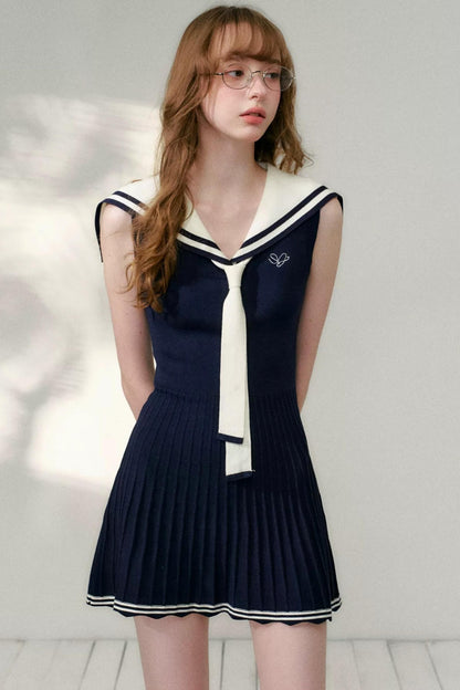 Navy Sailor Collar Knitted Dress