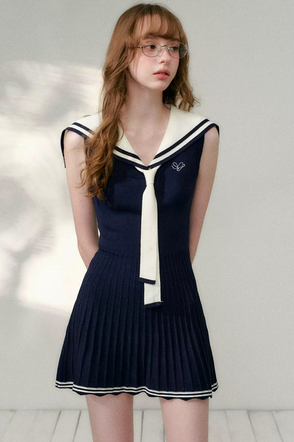 Navy Sailor Collar Knitted Dress