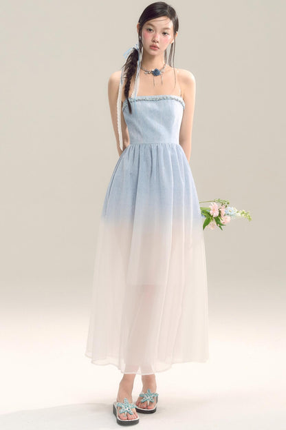 Robe jupe longue dégradé bleu