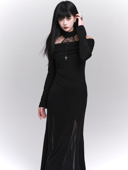 Ghost Girl, Ein-Schulter, Neckholder-Kleid, Damen High-End Sense, Kalt, Einzigartig, Rock, Dunkle Damenmode