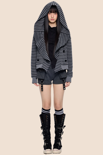 Striped Patchwork Hooded Cardigan