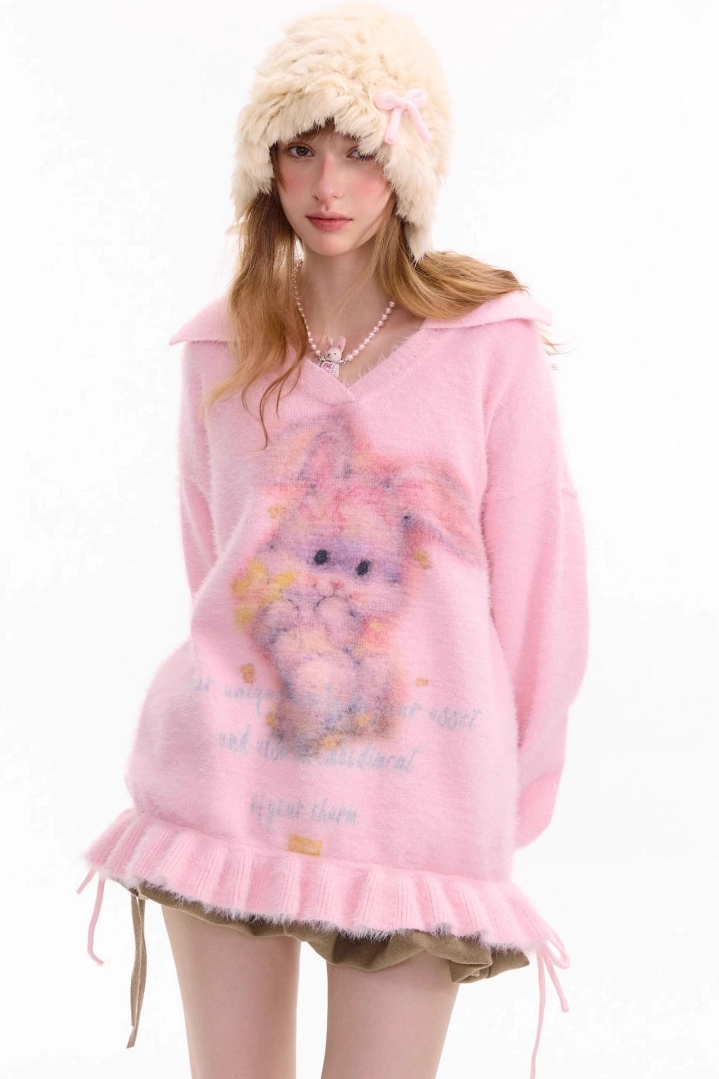 Pleated Hem Drawstring Sweater