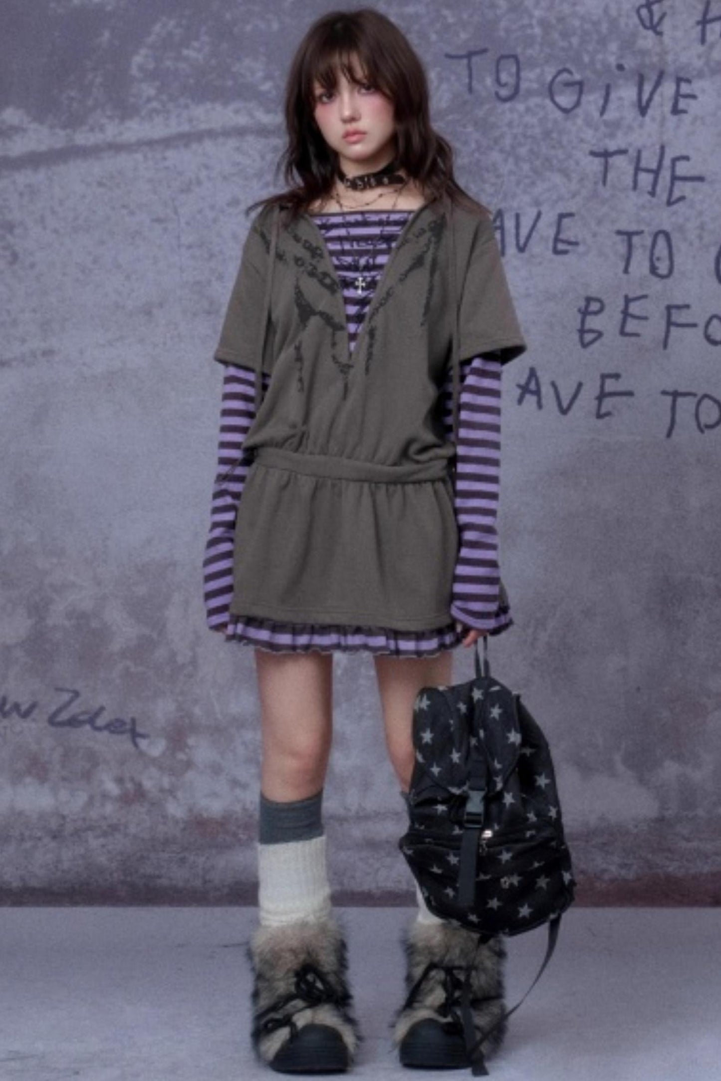 Purple Spirit Fake Two Hooded Dress