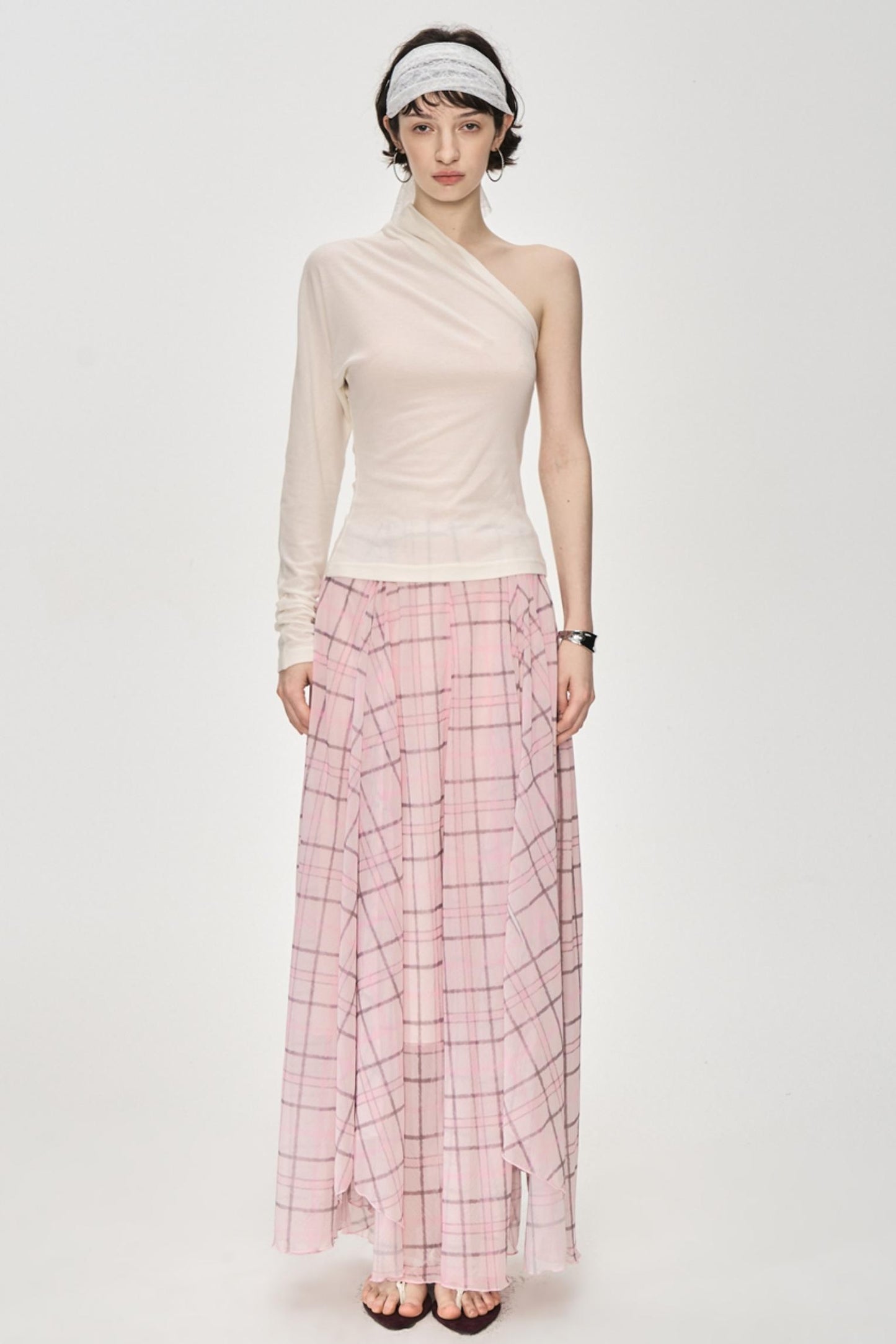 Irregular Pink Plaid Skirt