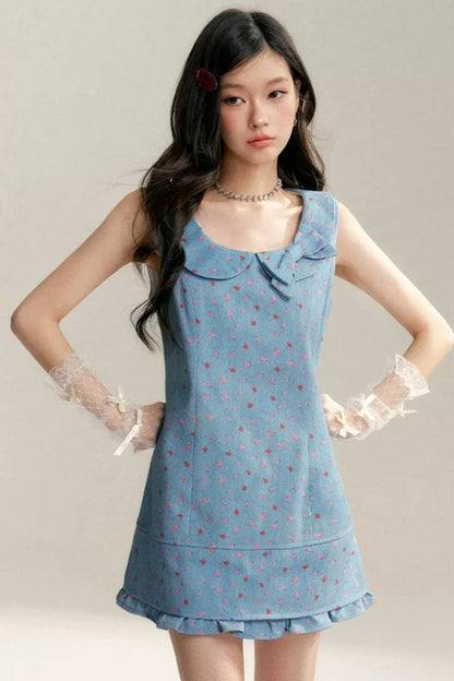 Contrast Floral Bow Collar Dress