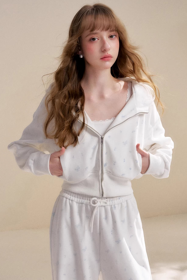 Rose Print Hooded Jacket Matching Set