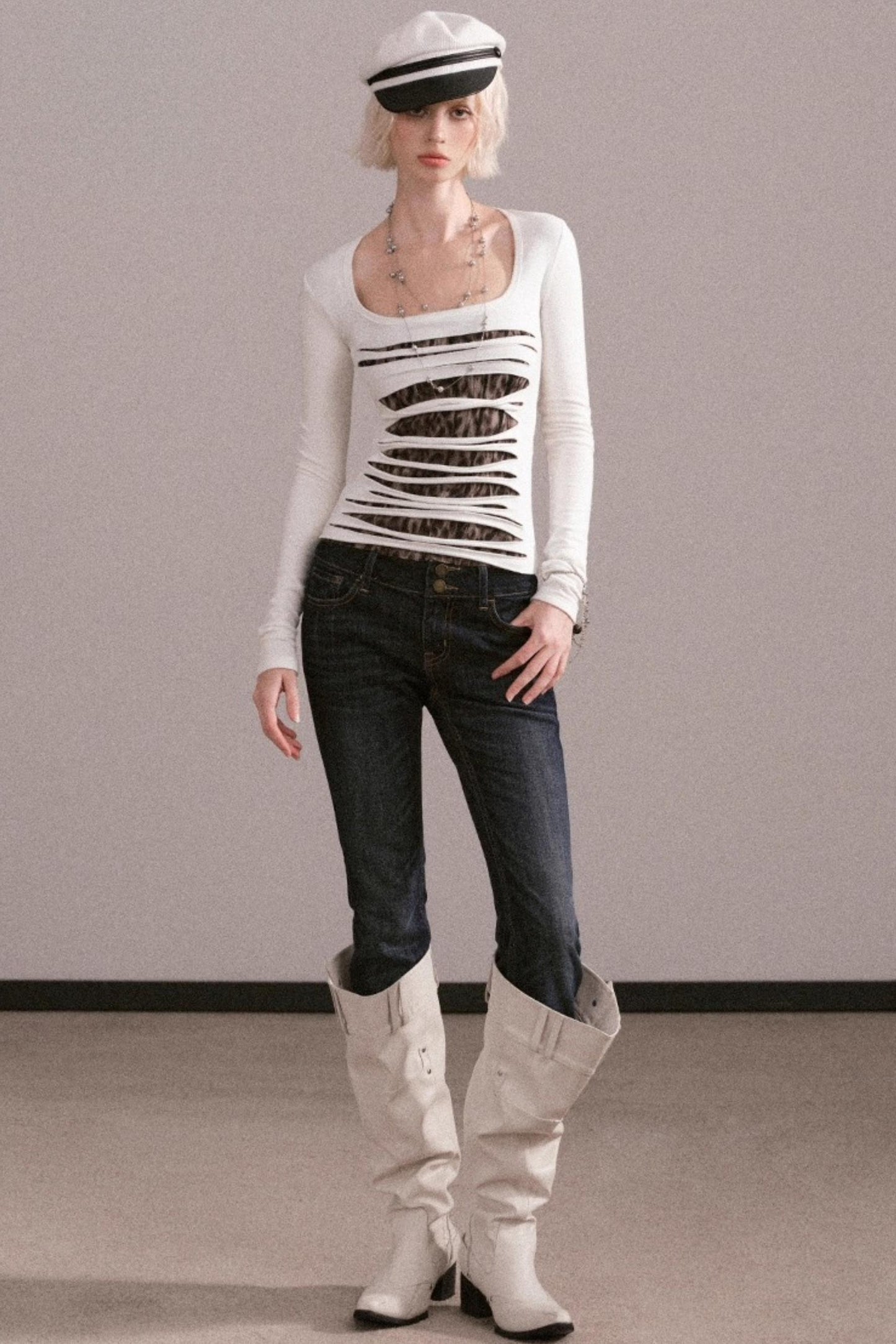 Slim-Fit Ripped Square-Neck Top