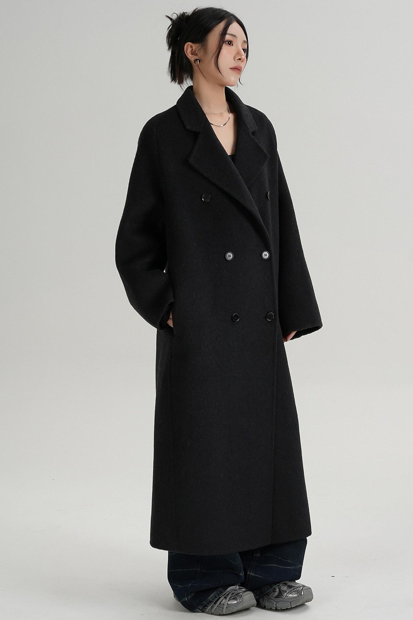 With Suit Collar Long Woolen Coat